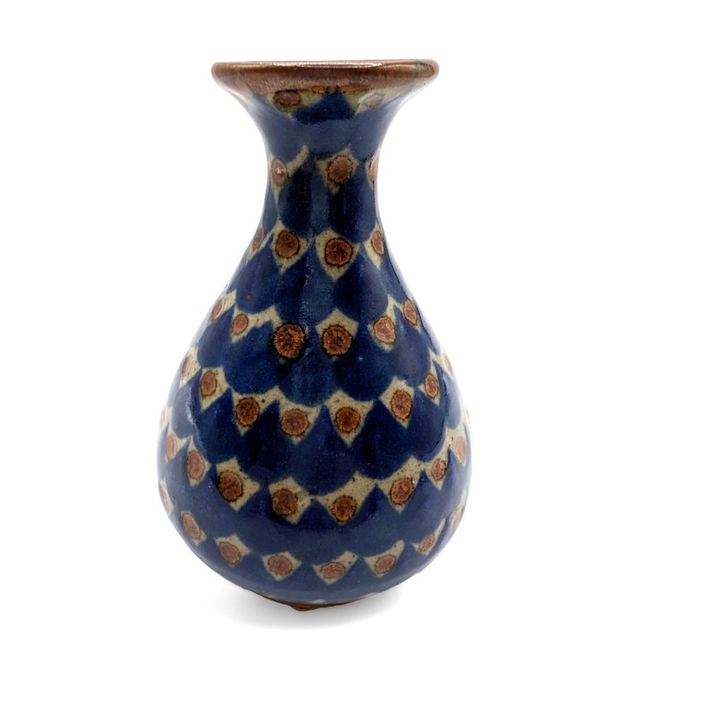 Vintage Cocotzin Mex Signed Mexican Pottery Blue Bud Vase 5" Tall